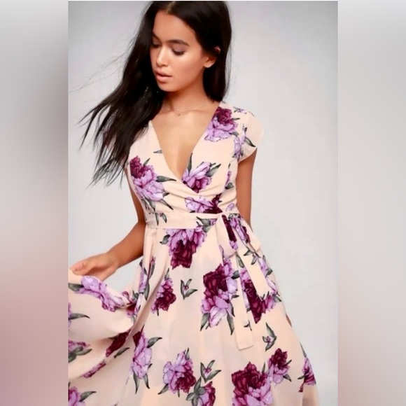 Lulus Flutter Sleeve French Countryside High Low Faux Wrap Dress in Blush Floral - Picture 4 of 10
